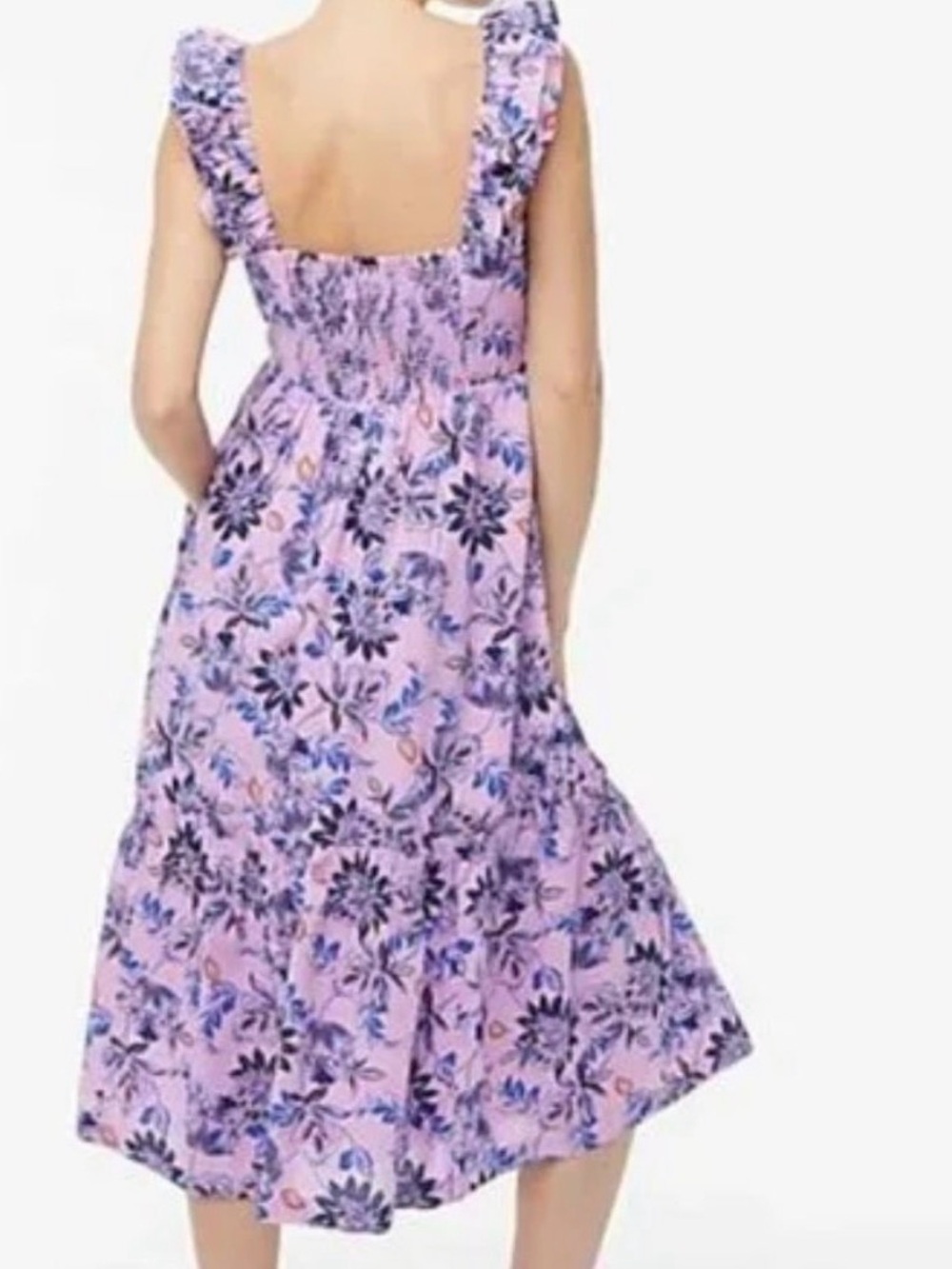 J. Crew Floral Ruffle Square Neck Smocked Midi Dress - Picture 3 of 13